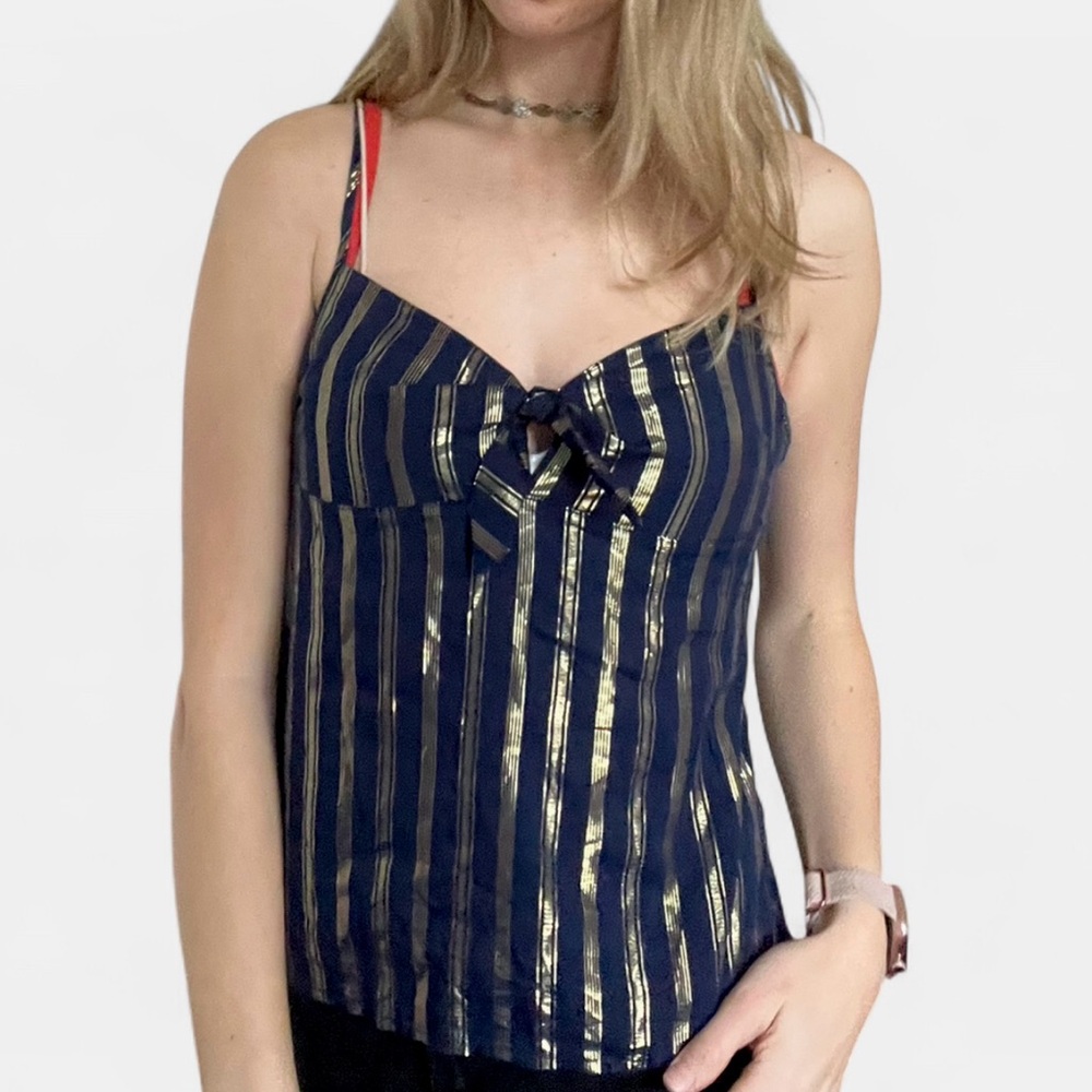 Victoria’s Secret Blue and Gold Sleeveless Tank Top, Size Small (NWT)